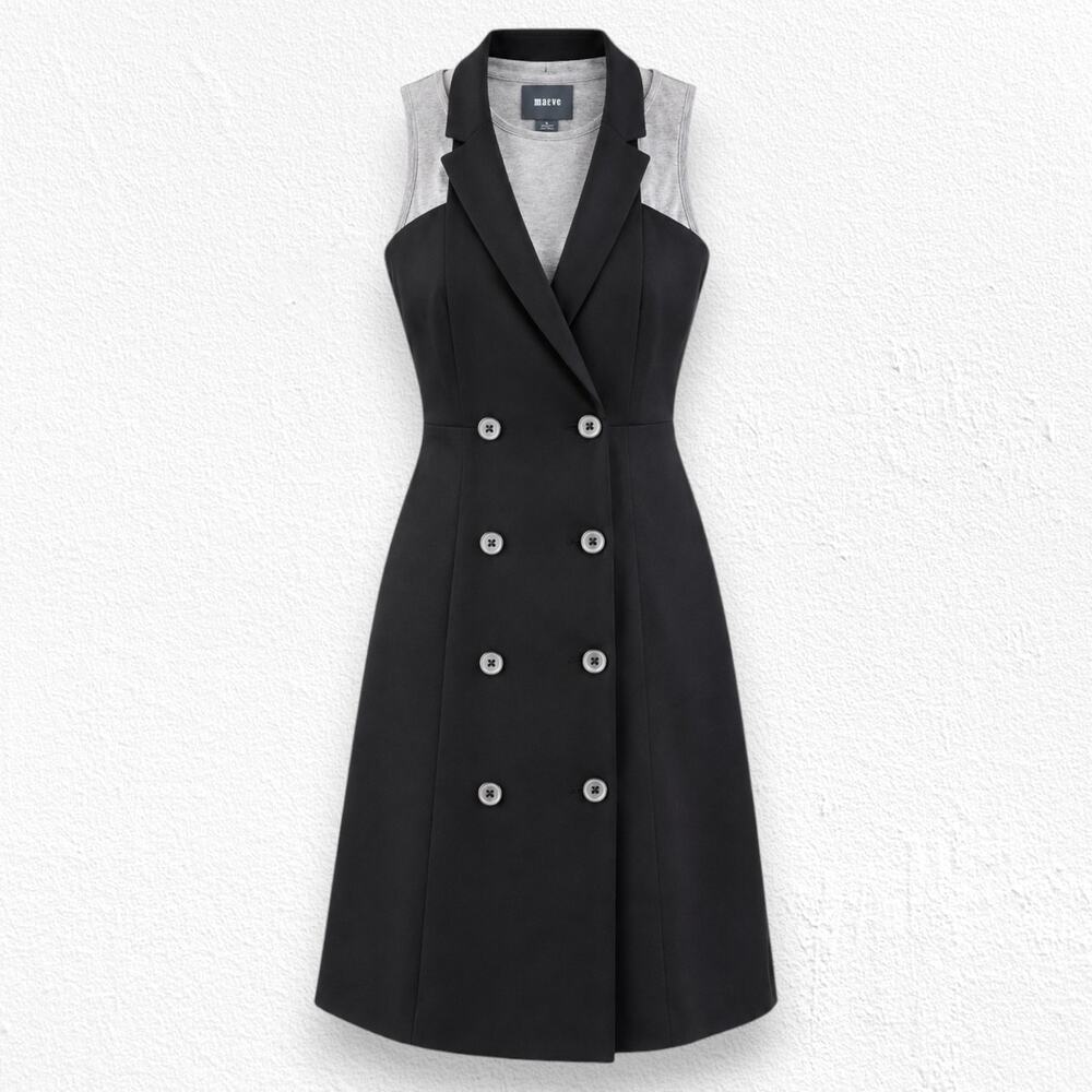 Anthropologie Maeve Black Gray Loretta Tuxedo Double Breasted Blazer Dress 4